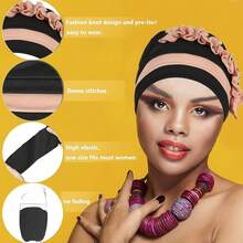 Awegeo Luxury Solid Color African-Inspired Turban Headwrap – Exclusive Design With Artisan Forehead Bow | Sophisticated Headwear For Special Occasions Sleep Bonnet - A - View 10