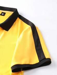 夏季新款男士撞色Polo衫，休闲运动Polo衫，饰有Polo运动员图案，高端商务翻领衬衫 - 黃色 - 查看 6