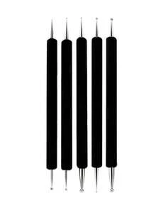 5 herramientas de arte de uñas con puntos en ambos extremos, estiletes en relieve para pintar, adecuados para principiantes en el arte de uñas y salones de uñas. - Negro - Ver 5