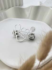 Crachá de Nome Personalizado para Estetoscópio Médico, Broche de Lapela Personalizado de Estetoscópio para Médico/Enfermeira, Etiqueta de Nome em Aço Inoxidável, Acessório Multifuncional, Jóia Feminina
