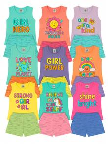 6 Piece Children's Clothing Kit - 3 Blouses + 3 Shorts XX - 彩色 - 查看 5
