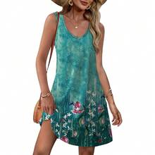 OFEEFAN Womens Summer Dresses 2025 V Neck Sleeveless Sundresses With Pockets Beach Vacation Clothes Floral/Plain - A Floral 09 - 查看 1