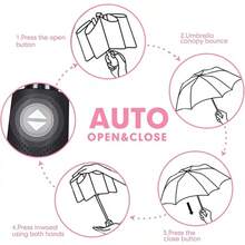 Paraguas Plegable Automático Grande - Paraguas de Viaje Compacto, Resistente al Viento, Secado Rápido con 10 Costillas para Hombres y Mujeres - rosa - Ver 5