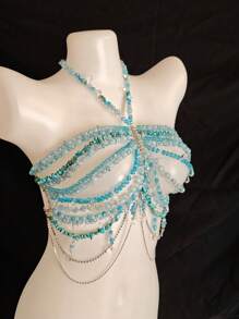 Sexy Lingerie Accessories Body Chain Halloween Costumes Women Sexy Body Chain For Women, Men & Crossdressers – Acrylic, Crystal, Sequins Chest Harness, Hollow-Out Pendant Vest, Hot Girl Bra Accessories For Nightclubs, Parties, Hotels, Carnivals, Couples
