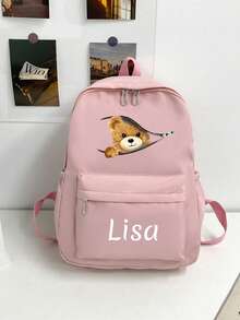 1 可定制新款可爱卡哇伊简约卡通拉链小熊印花背包，适合返校季。尼龙材质双拉链轻便大容量可折叠包，非常适合上学、日常旅行、购物