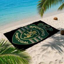 1pc Sporting Clube De Portugal Beach Towel - Lightweight Polyester Blend, Modern Woven Design With Green Lion & Shield Logo, Perfect For Beach & Pool Use, Pool Towel | Modern Woven Design | Fabric