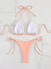 Neuer Stil Damen Bikini Badeanzug Set mit Strass Verzierung