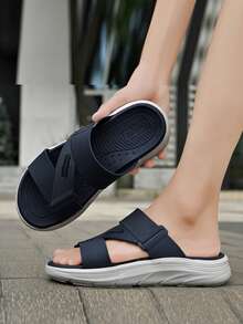 Men's Casual PVC Strap Flat Slippers With Padded Lining, EVA Summer Slides - Blue - View 4