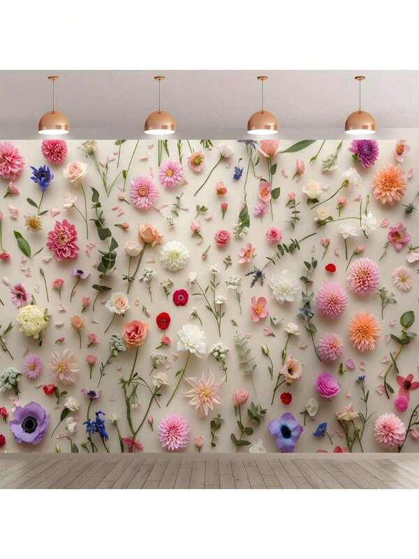 1 Stück mehrfarbige Blumen 2D flache Hintergrundfahne, Polyester, verschiedene Größen, geeignet für Heim, Garten Dekorationshintergrund, Geburtstagsfest, Sommerfest, Innen- und Außendekorationshintergrund, Dusche, Jahrestag und Hintergrund für Heimdekoration und Partyfoto