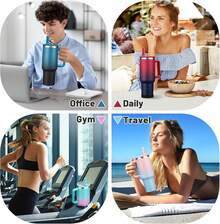40 Oz Water Bottle Tumbler With Flip Straw - Wide Mouth Travel Coffee Mug With Handle, Reusable Leakproof Stainless Steel Vacuum Insulated Traveler Cup For Hot & Cold Drink - 黑色 - 查看 9