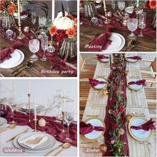 12 Pack Boho Gauze Table Runner - 35x72 Inch Rustic Cheese Cloth Long Table Runner For Wedding, Bridal Shower, Birthday Party Decor (Burgundy) - 酒紅色 - 查看 8
