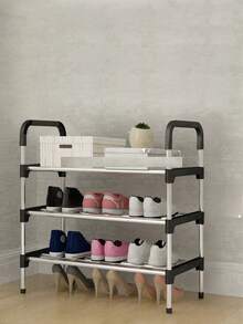 1pc Compact Metal Shoe Rack, Space Saver Shoe Storage Organizer, Minimalist Design, Sturdy, Fashionable, Easy Assembly & Disassembly, Portable, Suitable For Living Room, Bedroom, Entryway, Office, Home, Multi-Tier Storage, Holiday Gift