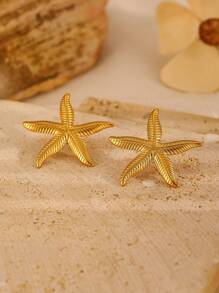 1 Pair Fashionable Unique Elegant Stainless Steel Starfish & Floral Design Stud Earrings For Women, Suitable For Daily Wear, Parties, Gatherings, Gift For Valentine's Day, Mother's Day