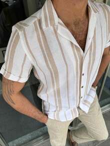 Men's Casual Simple Contrast Stripe Print Comfortable Versatile Shirt - Multicolor - View 1