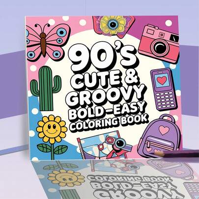 1 pieza Libro para colorear de adultos con tema de los años 90, 22 páginas, diseños audaces y fáciles de usar, papel de alta calidad, relájese, ideal para regalos y decoraciones de fiestas, libro para colorear para adultos, libro para colorear, libro para colorear, suministros de arte, libro para colorear para adultos, libros para colorear para adultos, libros para colorear, de vuelta a la escuela, suministros