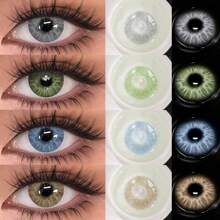 1 Pair Colored Contact Lenses For Eyes, Cute Blue Lenses, Cosmetic Makeup, Soft Green And Gray Beauty Contact Lenses, Annual Disposable Contact Lenses, 14.2mm