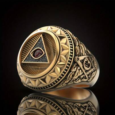 Local Delivery-Fashion Eye Shape Carving Rings,  Jewelry Dazzling Red Cubic  Masons Men's Ring