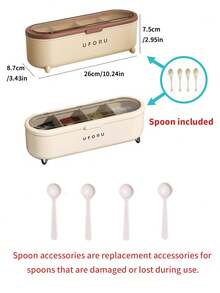 1 pieza Caja de almacenamiento de especias de cocina, estuche de condimentos de 4 rejillas de gran capacidad con tapa antipolvo y cuchara, juego de frascos de condimentos a prueba de humedad, contenedor de almacenamiento de especias, sal y azúcar, accesorios de cocina, adecuado para almacenamiento de especias de cocina, decoración de cocina - Multicolor - Ver 6