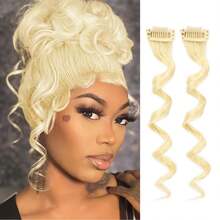 VENDAD-Long Side Bangs 2Pcs Blonde Wavy Curly Clip On Bangs For Women Wavy Bangs Hair Clip On Fringe Bangs With Temples - Blonde - View 1