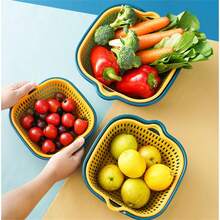 加厚双层沥水篮六件套洗菜盆厨房多功能客厅家用水果盆洗水果蔬菜篮微瑕 - 彩色 - 查看 6
