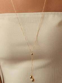 1 件不锈钢简约优雅小众圆球吊坠，可调节拉式流苏多向佩戴长项链颈链 - 金色 - 查看 3