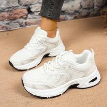 Women's Vintage - Style Dad Shoes, Mesh - Breathable With Thick Soles, Lightweight And Shock - Absorbing, White Sports Shoes For Daily Outings And Jogging - 白色 - 查看 4