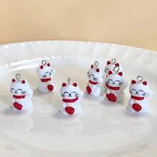 2件/6件可爱3D招财猫树脂吊坠耳环项链钥匙扣DIY珠宝制作 - 彩色 - 查看 3