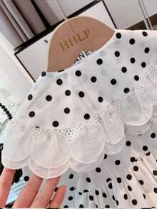 Girls Ruffle Peter Pan Collar Polka Dot Print Long Sleeve Casual Dress, Suitable For Daily Wear, Vacation, Travel, Outing, School, Autumn