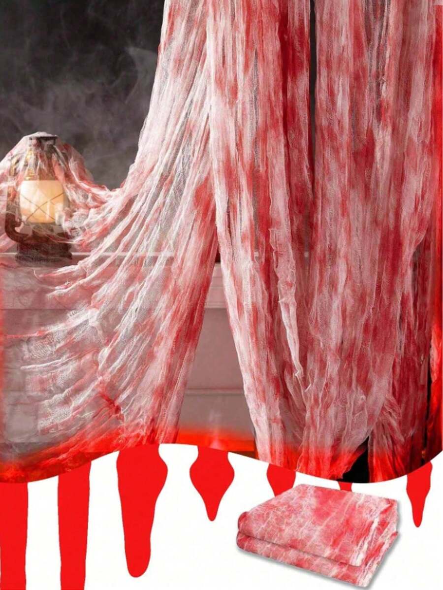 30*72IN Halloween Bloody Cheesecloth, Thin Gauze For Halloween Party Supplies, Bar, Haunted House, Escape Room, Horror Atmosphere Decor, Outdoor Patio, Home Wall Staircase Railing Decoration, Halloween Decor
