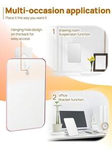 Portable Foldable Mirror 8x5 Inch, Multi-Position Stand & Hanging Hole, Compact Travel Essential White - 粉紅色-無磁 - 查看 3