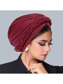 1 件波西米亚风编织简约头巾帽优雅纯色弹性头巾轻质预绑头巾无檐帽女士化疗帽