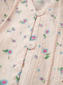 EARO Autumn New Women's Shirt, Floral Print V-Neck Design, Casual Loose Long Sleeve Blouse - 藍杏色 - 查看 7
