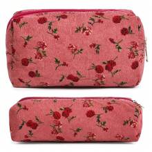 Checkered Makeup Bag Preppy Cosmetic Bag Bulk Blue Makeup Pouch Travel Toiletry Bag Organizer Cute Makeup Brushes Storage Bag Women Fashion - Red Rose - 查看 10