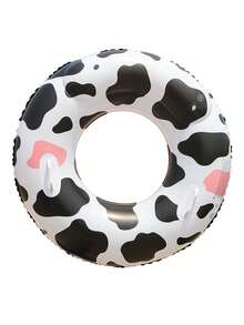 1pc Cow Print Inflatable Swimming Ring With Dual Air Chambers And Handles, Anti-Tipping, Adult Outdoor Inflatable Swimming Ring - Halloween - Multicolor - View 5