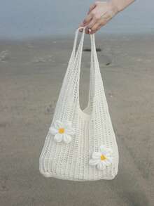 Dieser sommerliche, lässige Urlaubs-Damen-Strandtasche aus gehäkeltem Geflecht hat ein Hohldesign, ist mit zwei schönen Blumenmustern verziert, hat ein großes Fassungsvermögen und ist somit eine praktische und vielseitige Umhängetasche. Sie eignet sich sehr gut für Strandreisen und romantische Urlaubsausflüge, und ihre Sandabweisende Funktion macht sie auch dafür geeignet. Darüber hinaus ist sie auch für den täglichen Gebrauch, wie z.B. als Einkaufstasche, geeignet und eine ideale Wahl für Outdoor-Aktivitäten, Reisen sowie für Studenten, die in die Schule zurückkehren. - Beige - Übersicht 3