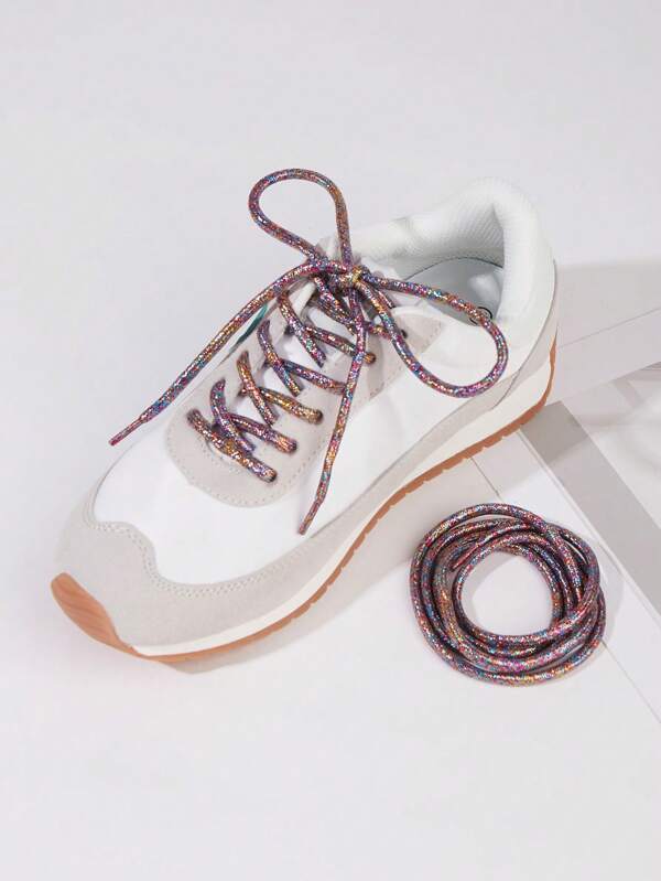 1 paire de 120 cm Lacets ronds colorés et dorés à la mode, conviennent pour les chaussures de sport, les chaussures de skate, les Baskets, les chaussures plates