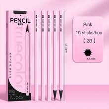 10支装黑色木质六角笔杆铅笔，不易折断，2B/HB笔芯，黑木铅笔，抽屉盒装，每盒10支，适用于学生、成人学习和办公，2B/HB黑木铅笔，教室、办公室、美术用品、学校用品