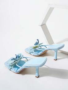 Elegant Square Toe Open Toe High Heel White Women's Sandals Pink 3D Floral Decor Stiletto High Heel Sandals, Suitable For Outdoor Travel And Party Wear