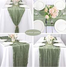 12 Pack Boho Gauze Table Runner - 35x72 Inch Rustic Cheese Cloth Long Table Runner For Wedding, Bridal Shower, Birthday Party Decor (Dusty Sage Green) - 綠色 - 查看 7
