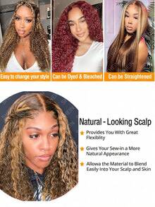 28 英寸蜂蜜金色渐变挑染真人发蕾丝前假发 13x4 透明蕾丝，深水波，180% 密度预拔婴儿头发，适合女士