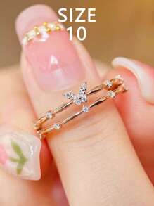 1 pieza Anillo de doble capa elegante de plata de ley 925 con diseño de mariposa y circonita cúbica, joyería de moda para uso diario/fiesta, regalo para mujeres