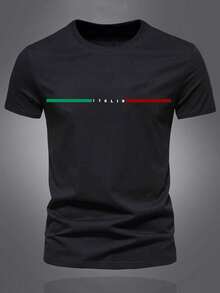 Camiseta de manga corta con gráfico de letras casual para hombre de talla grande, verano - Negro - Ver 1