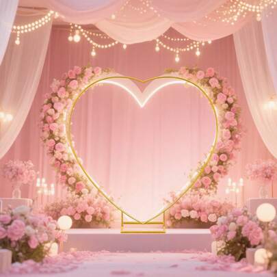 1 Piece Of Heart-Shaped Wedding Arch Gold Heart-Shaped Background Metal Arch Bracket, Square Bottom Support, 78.74 Inches * 78.74 Inches, Suitable For Wedding Ceremony Bride On-Site Shooting Shower, Birthday Party, Valentine's Day