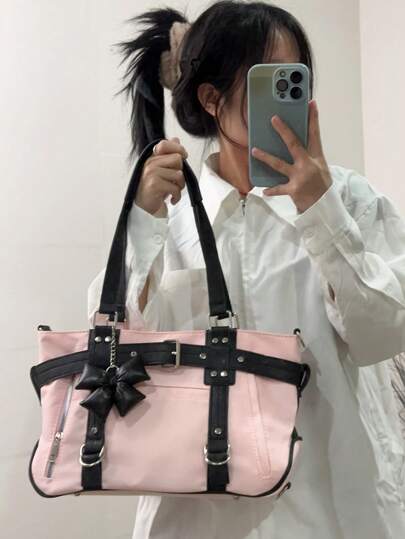 2024 Nowa torebka studencka damska o dużej pojemności na ramię, torba typu crossbody, urocza torba motocyklowa o minimalistycznym designie