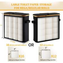 Bamboo Toilet Paper Storage Holder With Lid - Collapsible Organizer Basket For Bathroom RV Closet, Waterproof Oxford Canvas Holds 12 Regular Rolls, Freestanding Cabinet With Handle, Dustproof Cat-Proof Tissue Box, Easy No Tools Assembly, Compact Space Saving Storage Solution Back To School