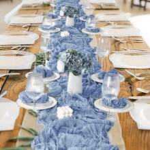 2pcs Cheesecloth Table Runner And 12pcs Napkin Set, Bohemian Cheese Cloth Style, Suitable For Weddings, Birthday Parties, Dinners, Holidays, Family Gatherings, Bridal Shower Decorations (Smoke Blue) - Multicolor - View 16