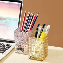 1Pc Transparent Plastic Square Cosmetic Storage Box, Large Capacity Makeup Brush Holder, Desk Storage Container For Lipstick,Eyeliner,Stationery, Multifunctional Makeup Storage Organizer, Suitable For Bathroom, Bedroom, Dormitory, Office - Multicolor - View 7