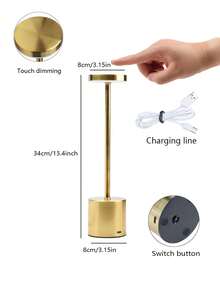 1 pieza Lámpara de escritorio LED recargable, 3 opciones de color, con cable de carga USB, luz ambiente nocturna para mesita de noche, adecuada para dormitorio, bar, restaurante, decoración de hotel - Bronce - Ver 4