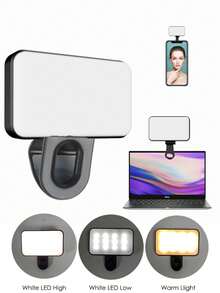 1 Pc LED Fill Light Selfie Light, LED Phone Light With 3 Lighting Mode, Portable Mini Clip-On Fill Light , Makeup, Live Stream, Conference Rechargeable Clip Video/Photos Light For Phone, Camera - Multicolor - View 7
