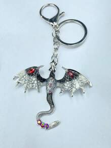 1 pieza Accesorio de mochila, llavero de pareja de dibujos animados con rhinestones con forma de murciélago, unicornio y dragón de aleación de zinc, estilo europeo y americano, accesorio de Halloween, regalo de broma para el coche